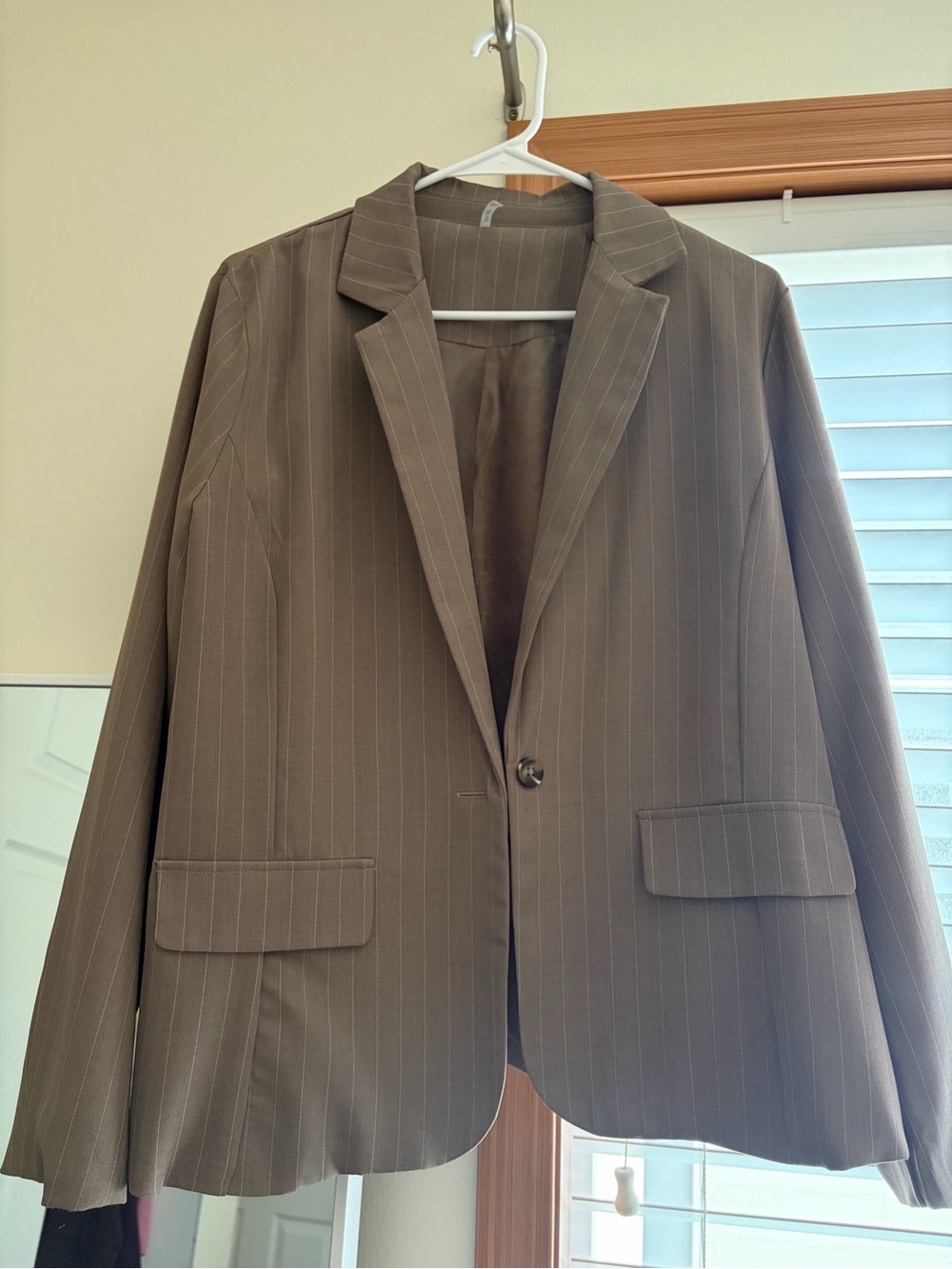 Women's Brown Pinstripe Single-Button Blazer